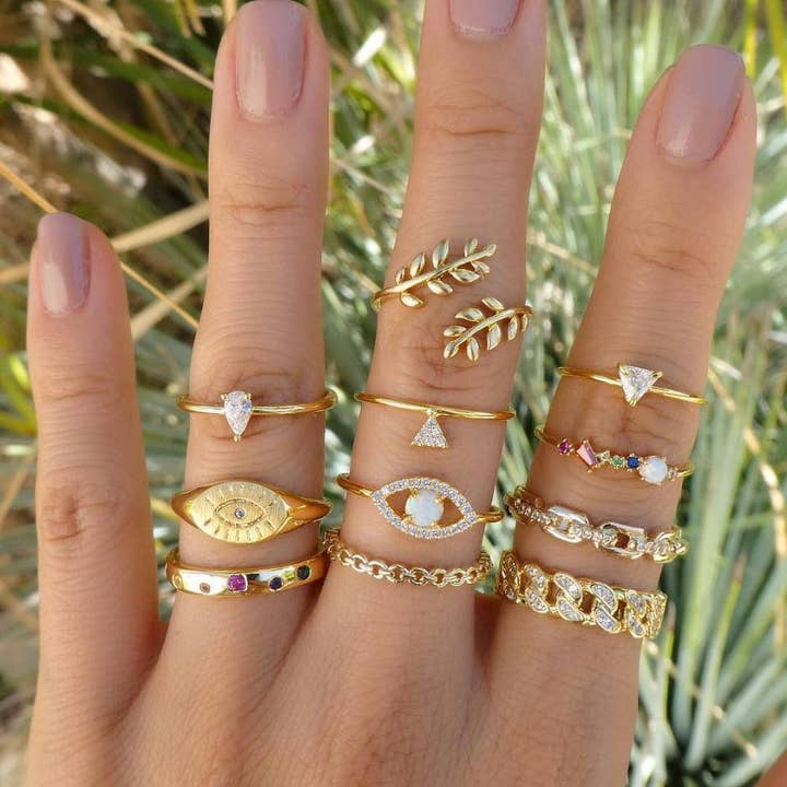 11-Piece Bohemian Pav'e Ring Set in 18K Gold Plating for wholesale by Golden NYC Jewelry