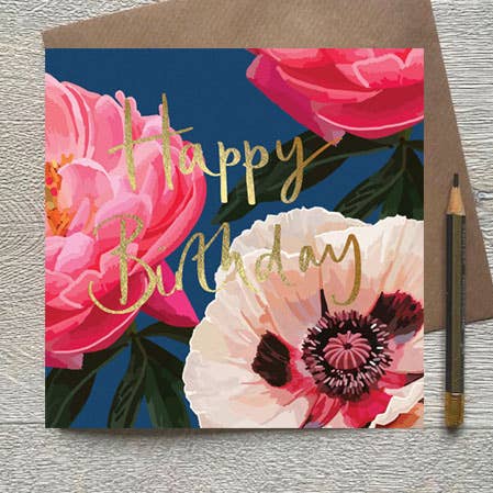 BG 01 - Pink Poppy Happy Birthday Greeting Card for wholesale by Sarah Kelleher