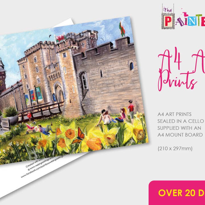 A4 Art Prints - Cardiff Castle and Daffodils - Welsh Gift for wholesale by The Paintbox