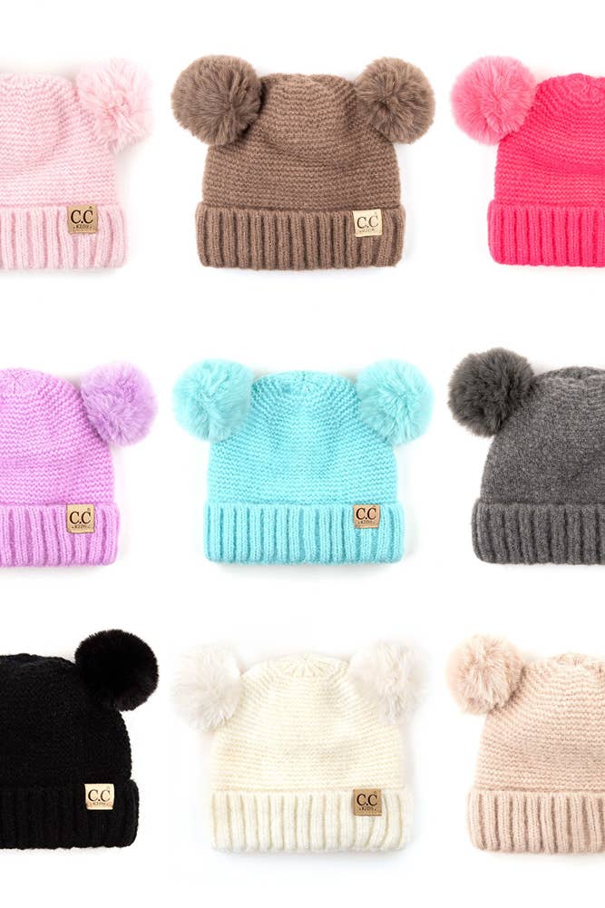 Hana - Wholesale Beanie - Kids - C.C Kids Hat with Double Pom Pom and Lining Inside4