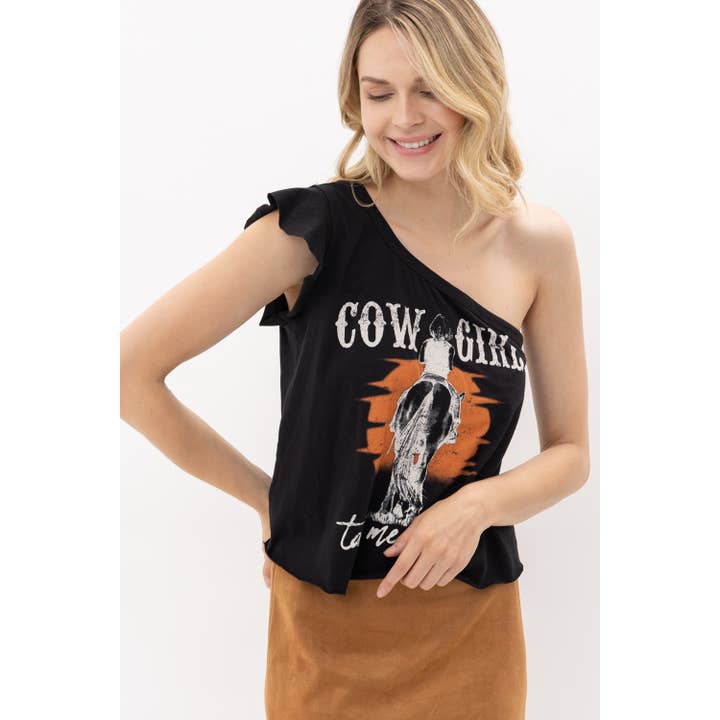 WESTERN COWGIRL CUTE ONE SHOULDER SHORT TOP for wholesale by VOCAL