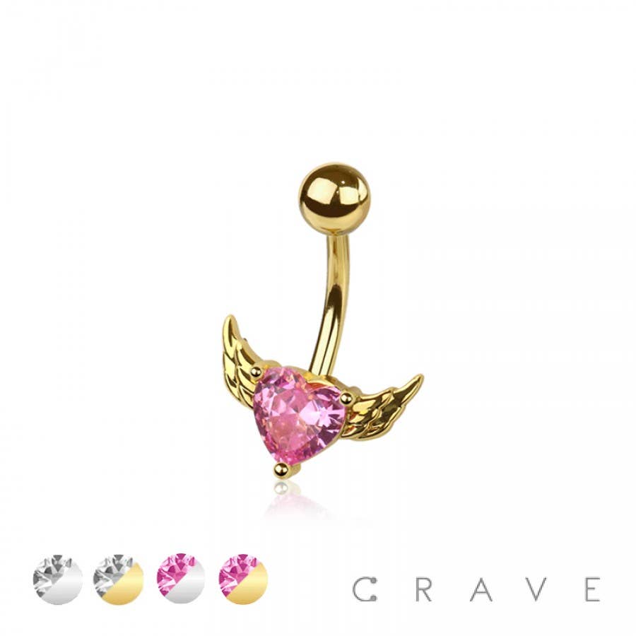 CRAVE - Vendita all'ingrosso Catena per viso/corpo - ANELLO DA OMBELICO CON ALI A CUORE IN ACCIAIO CHIRURGICO 316L CON ZIRCONIA CUBICA CUBICA3