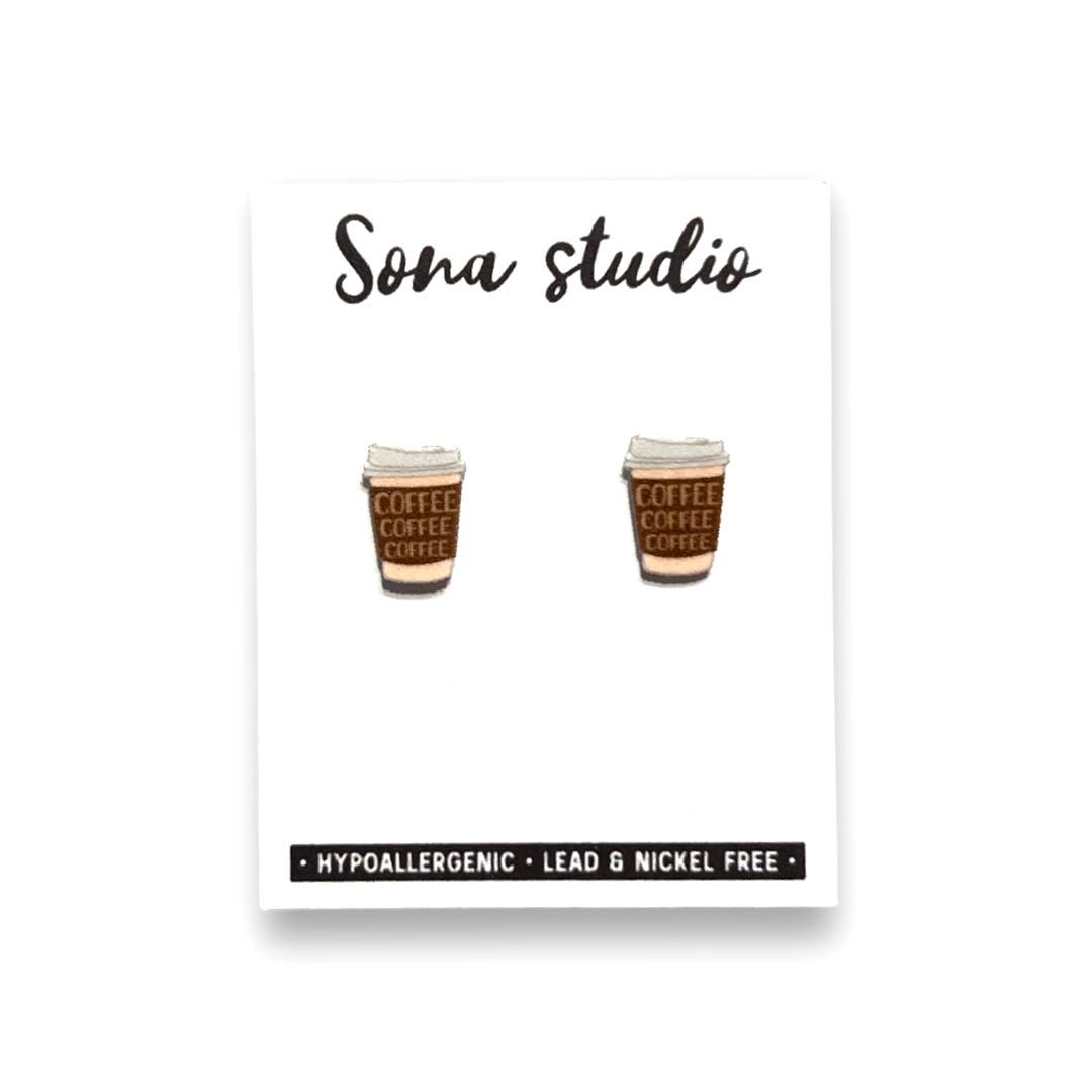 Sona Studio - Wholesale Stud/Post Earrings - Gilmore Girls Coffee Earrings