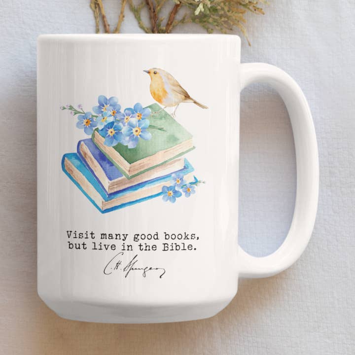 Tazza in ceramica cristiana Charles Spurgeon Live In The Bible per la vendita all'ingrosso da parte di Faith & Life Christian Brands