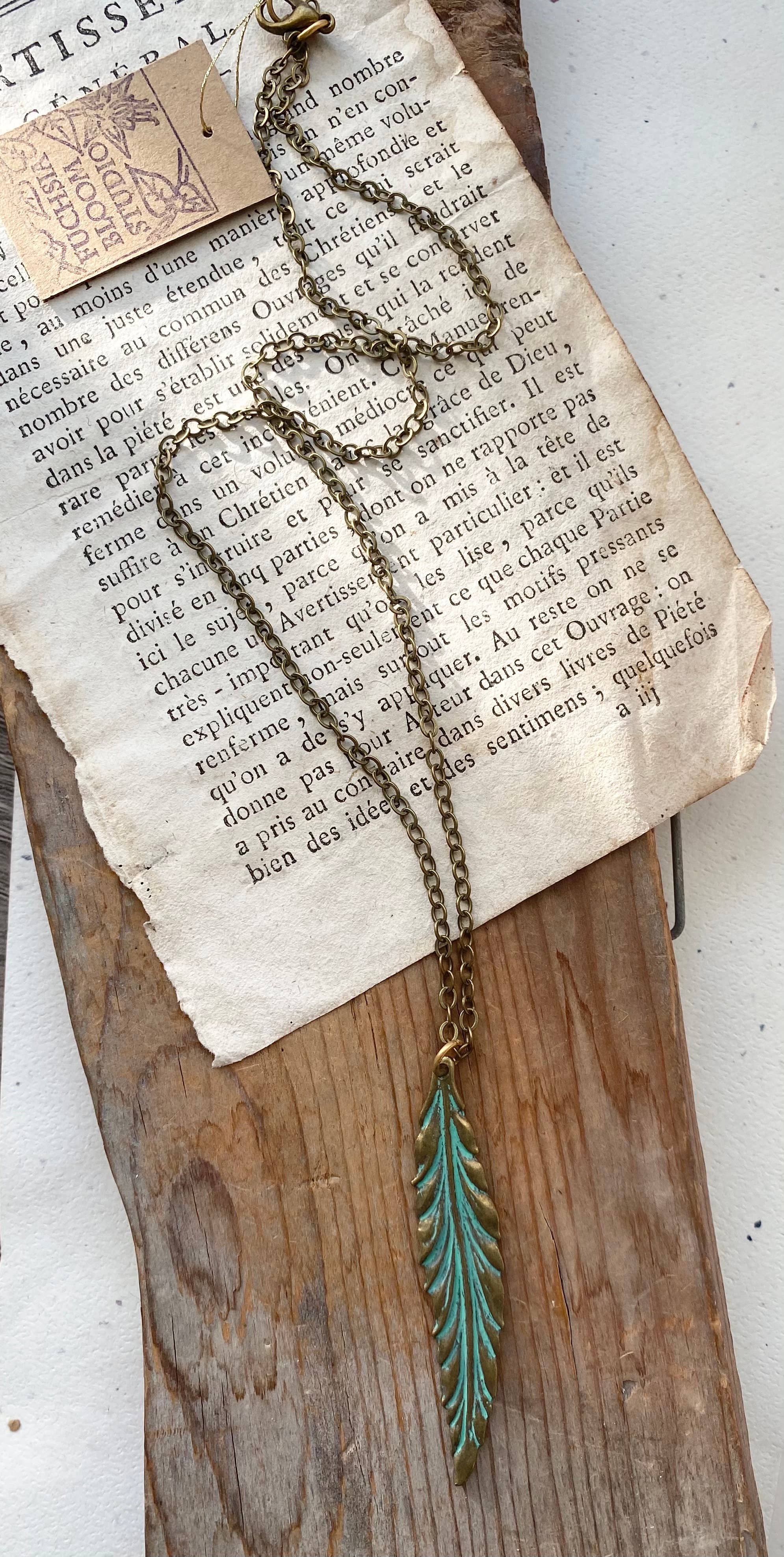 Fuchsia Bloom Studio - Wholesale Pendant/Charm Necklace - Green Patina Feather Necklace3