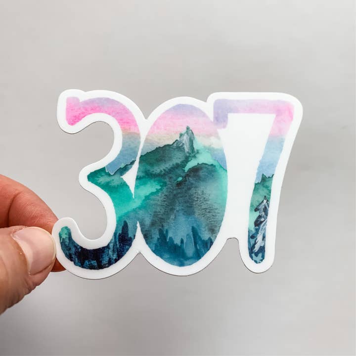 Wyoming 307 Mountains State Sticker for wholesale by Wildflower Paper Company