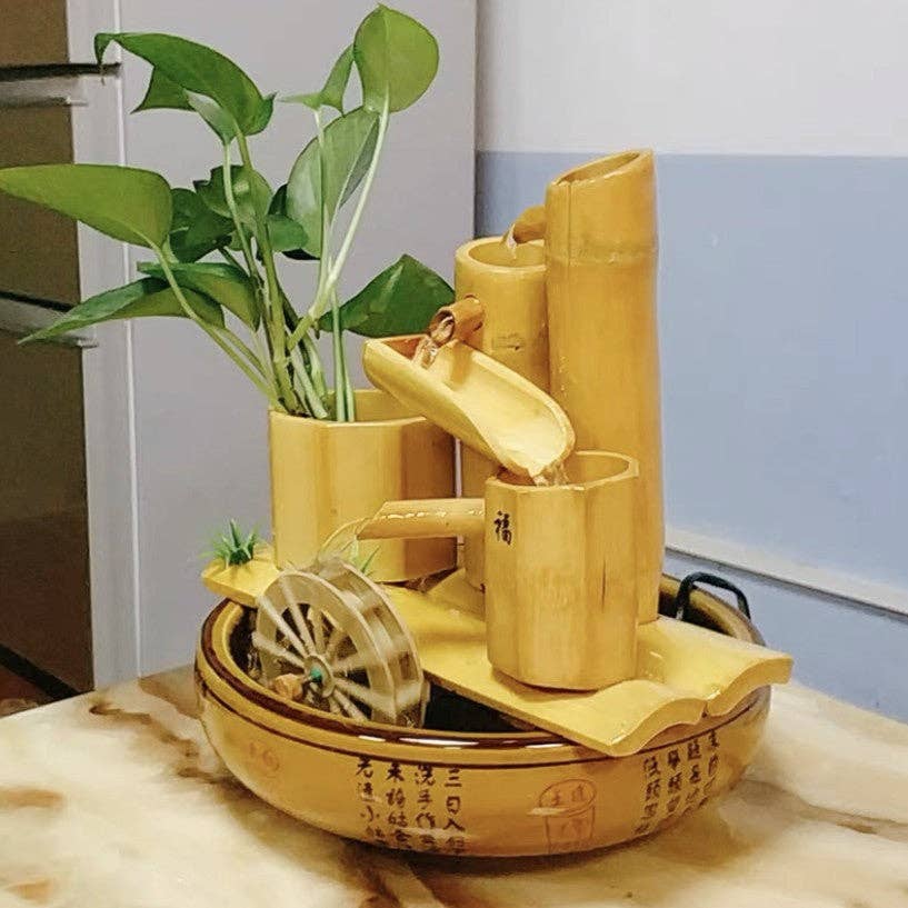 everythingbamboo – wholesale Decorative tabletop object – Bamboo Handmade Handcrafted Water Feature Fountain With Basin Flowing Water Wheels Home Decor Many Styles5