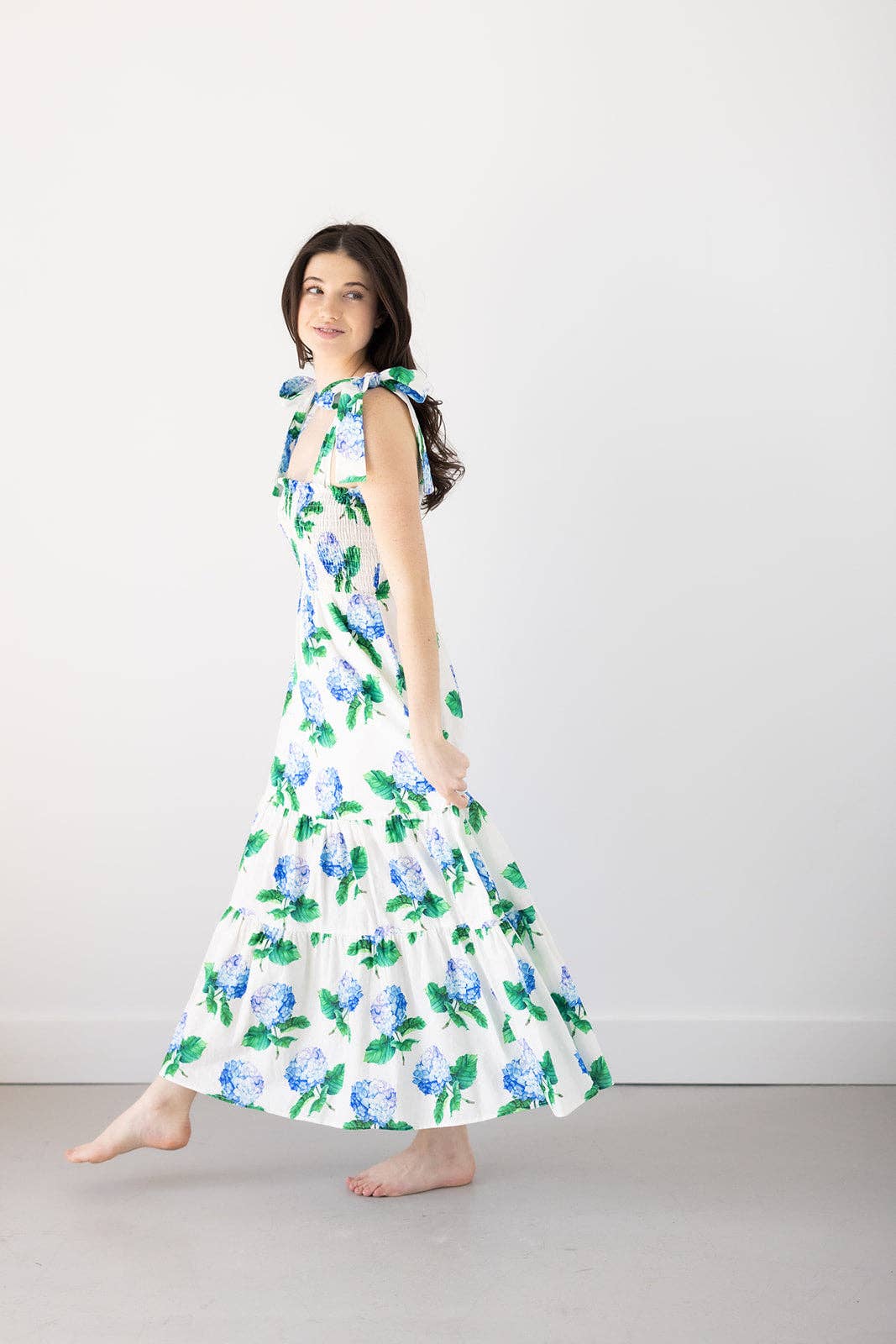Kathleen Maeve - Wholesale Dress - Women's - Emma Bow Maxi Dress | Bright Blue Hydrangeas2