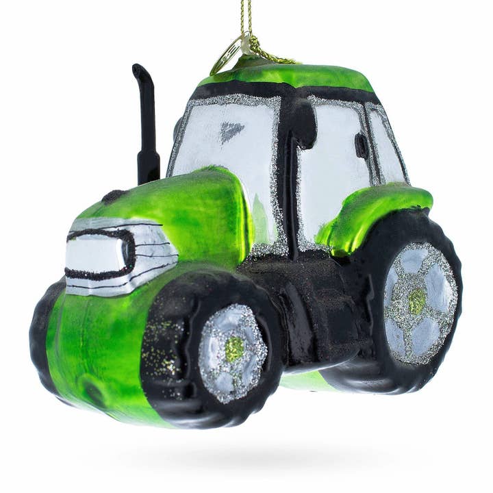 Rustic Green Tractor Glass Ornament for wholesale by BestPysanky
