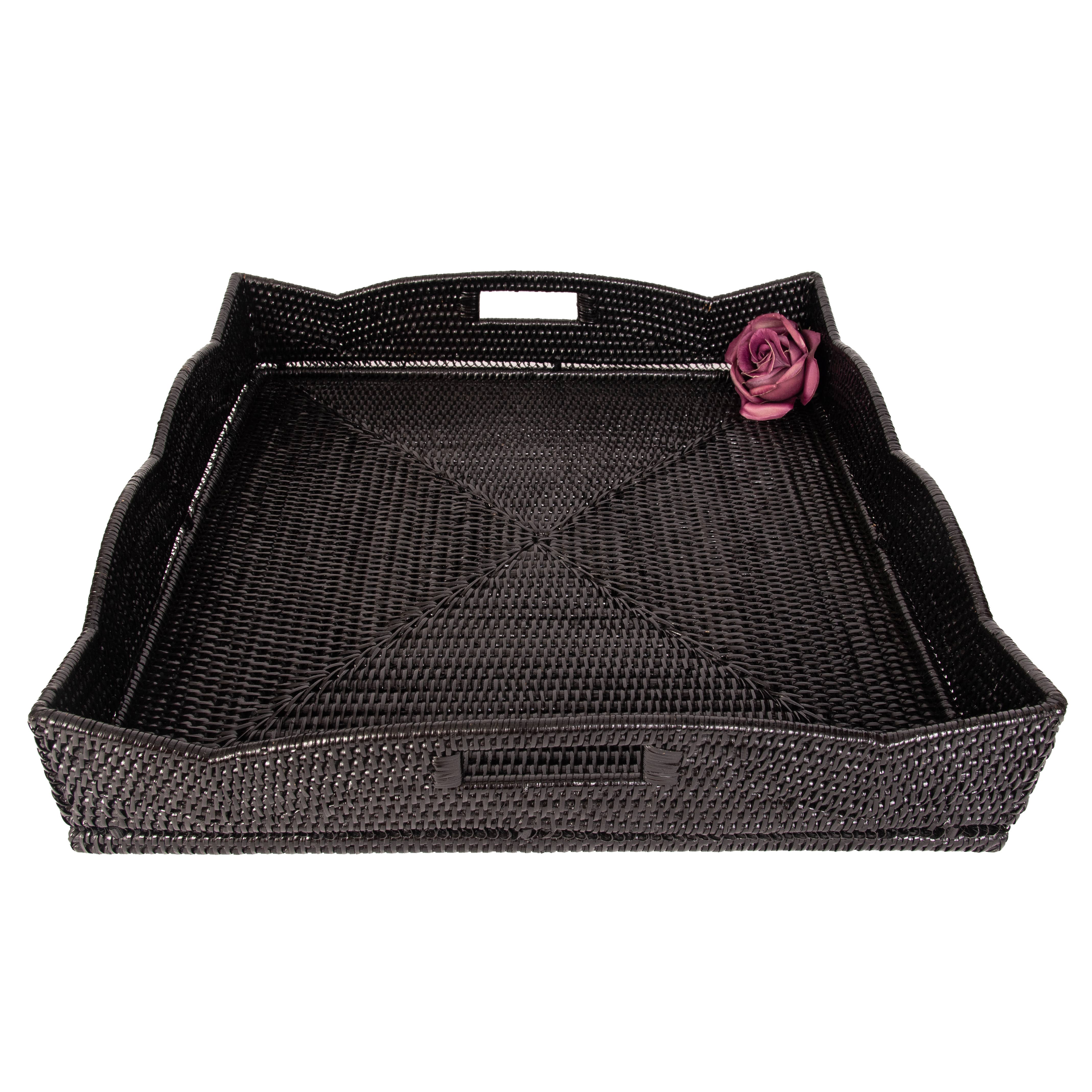 Artifacts Trading Company - Wholesale Decorative Tray - Rattan Scallop Square Tray with Glass Insert5