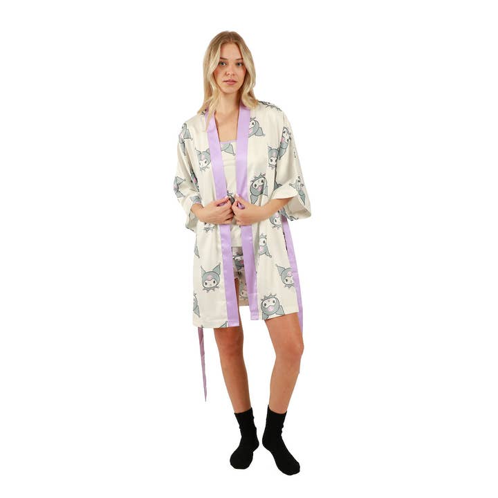 Juniors Kuromi Sleepwear Set: Robe, Cami, and Sleep Shorts for wholesale by Bioworld Merchandising