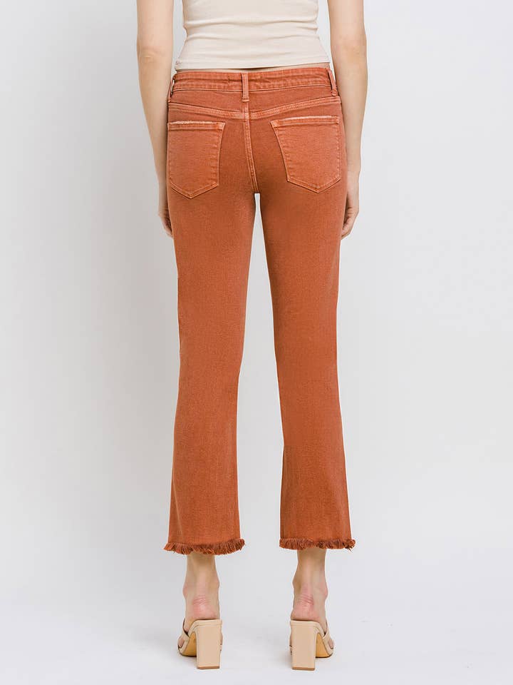 BAKED CLAY MID RISE FRAYED HEM CROP SLIM STRAIGHT JEANS V3500BKC for wholesale on Faire1