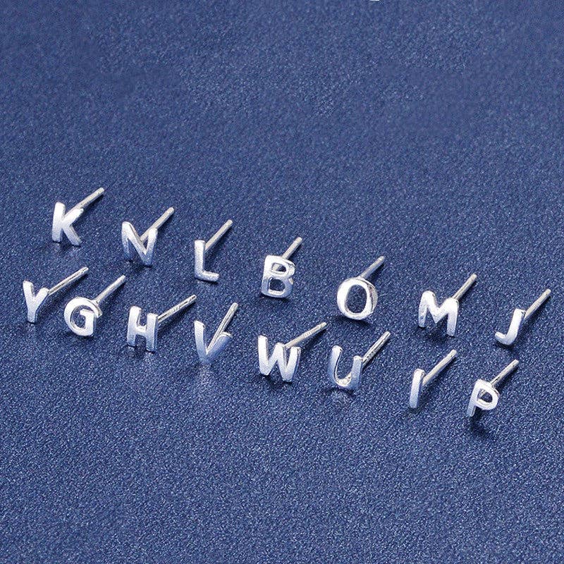 Perimade & Co. LLC - Wholesale Stud/Post Earrings - Dainty Initial Letter Stud Earrings in 925 Sterling Silver29