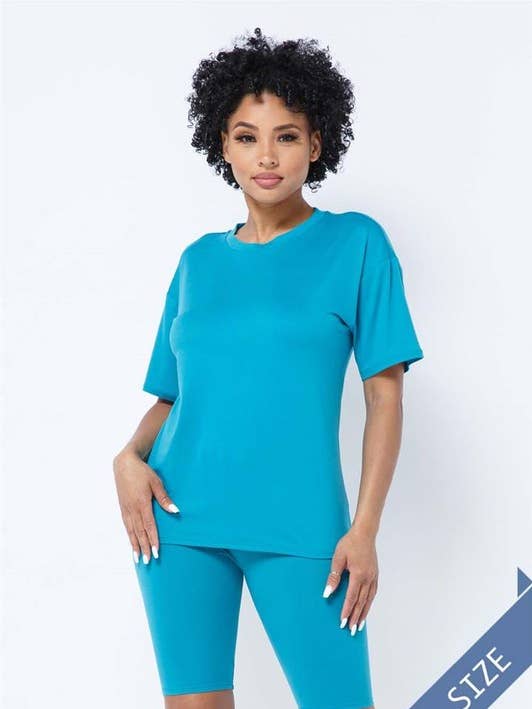 Plus Size Solid Round Neck Top and Biker Short Set for wholesale by Boswell