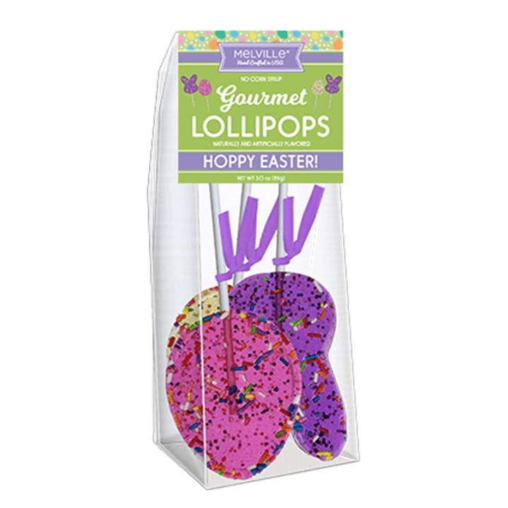Funfetti Bunny & Egg Lollipops for wholesale by Melville Candy Company