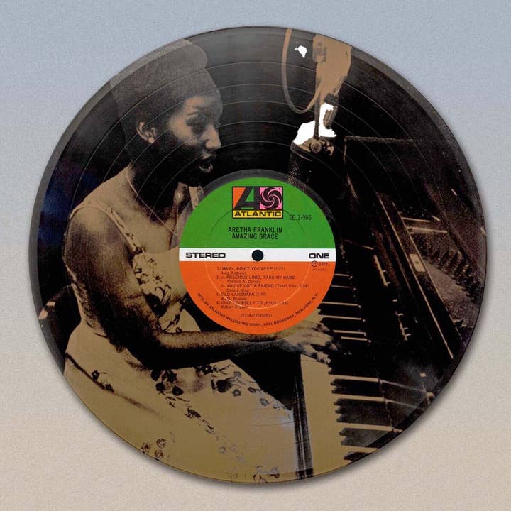 Gold Record Outlet - Vendita all'ingrosso Decorazione da parete 3D - Aretha Franklin Amazing Grace, incisione laser in vinile nero, 30,5 cm