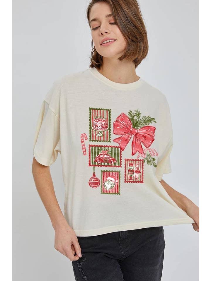 COLORBEAR - Wholesale T-Shirt (Graphic) - Women's - Christmas Stamps Graphic Relaxed Crop Top2
