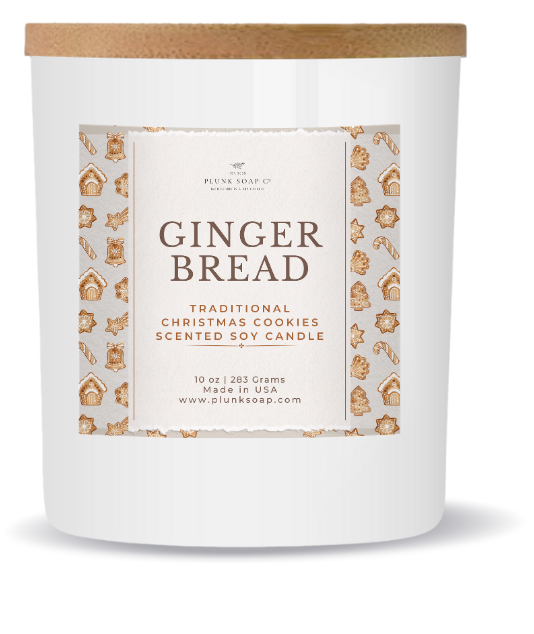 Plunk Soap and Candle Company - Wholesale Jar/Filled Candle - Ginger Bread Cookie Scented White Jar Soy Candle 10 oz   2