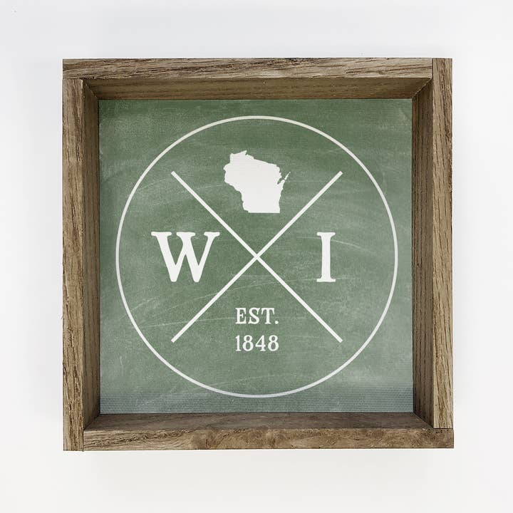 Custom State Green Circle Wisconsin - Cabin Living Room Art for wholesale by Hangout Home
