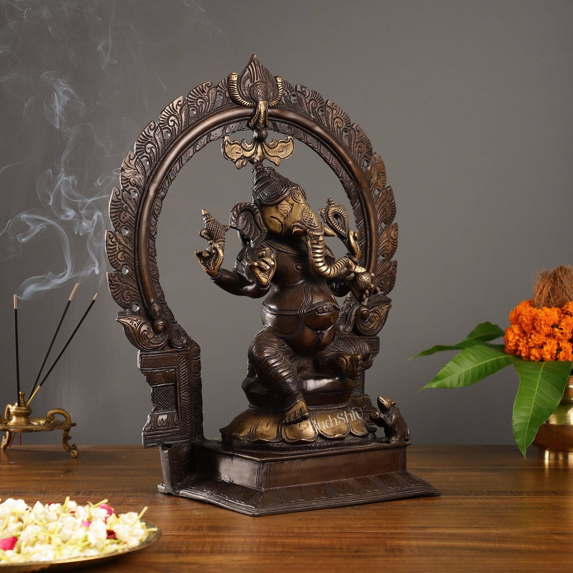 SAMA Homes - Wholesale Decorative Figurine - 18-Inch Brass Ganapati Idol with Antique Brown Finish and Frame2