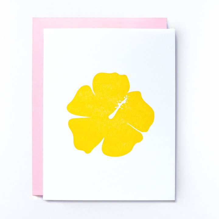 Yellow Hibiscus Letterpress Card for wholesale by Cravings Media