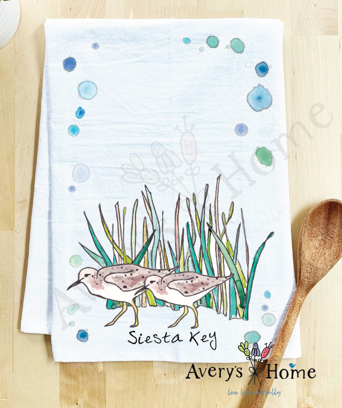 Avery's Home - Wholesale Tea Towel - Sandpipers with Beach Grass Bird Customizable Tea Towel15
