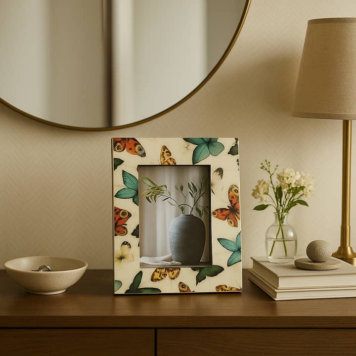 Photo Frame - Ivory Wood/Resin Butterflies Decor, 4x6 in. for wholesale by Sagebrook Home