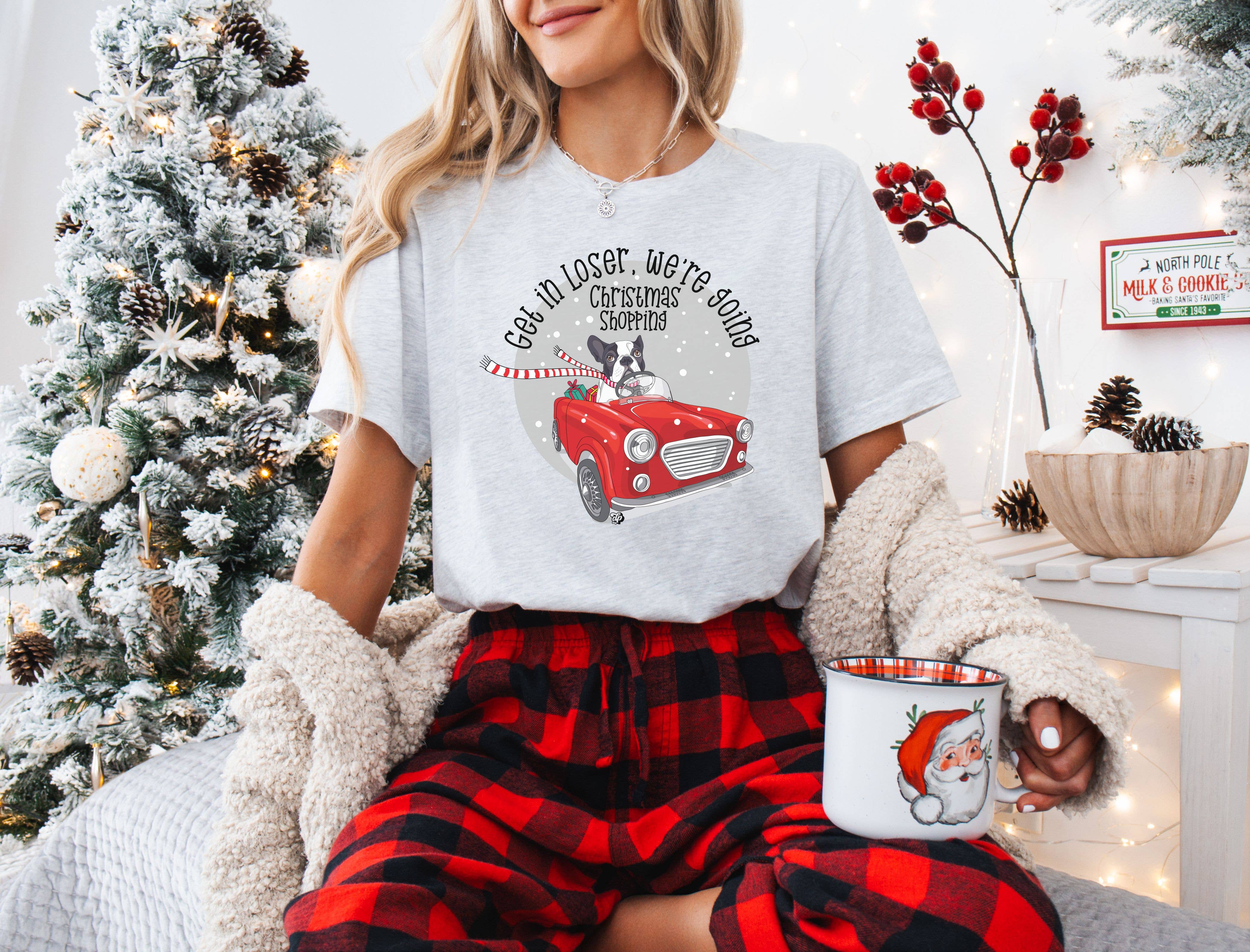 The Dapper Paw - Vente T-shirt à imprimés – femme - Monte, perdant, t-shirt de shopping de Noël | T-shirt de vacances pour maman chien