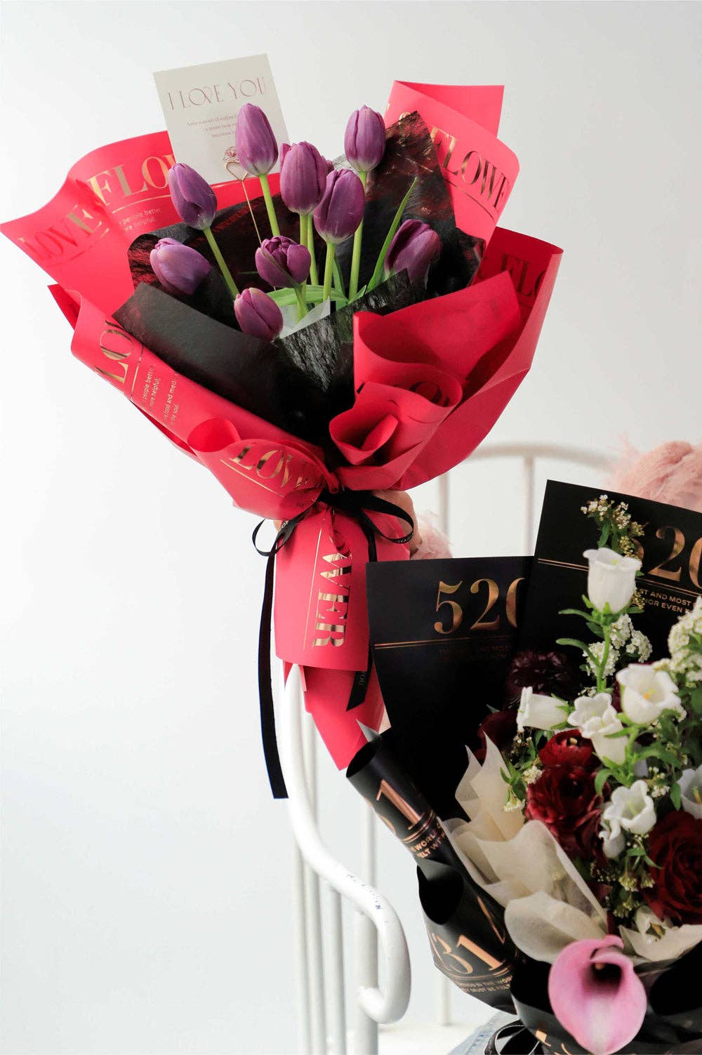 Elegant Design Supply - Wholesale Flat Wrap - Love and Flower Gold Foil Waterproof Flower Wrapping Paper (10 sheets/bag)3