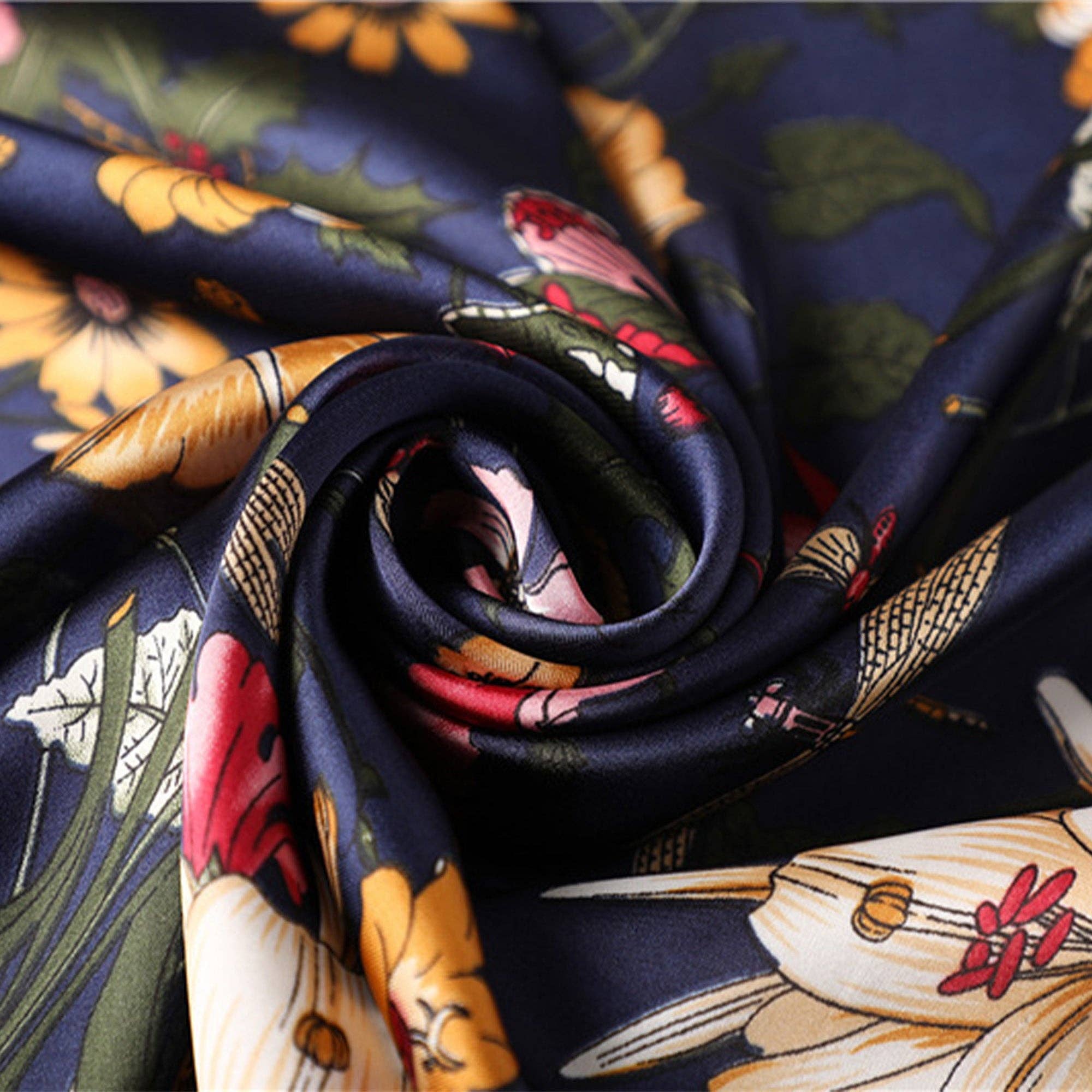 AK Brand – wholesale Scarf – Women&#x27;s – Satin Floral Print Square Scarf with Elegant Vintage Inspire2