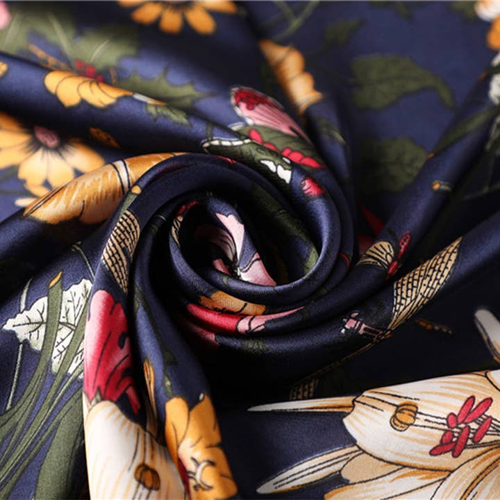 AK Brand - Wholesale Scarf - Women's - Satin Floral Print Square Scarf with Elegant Vintage Inspire2