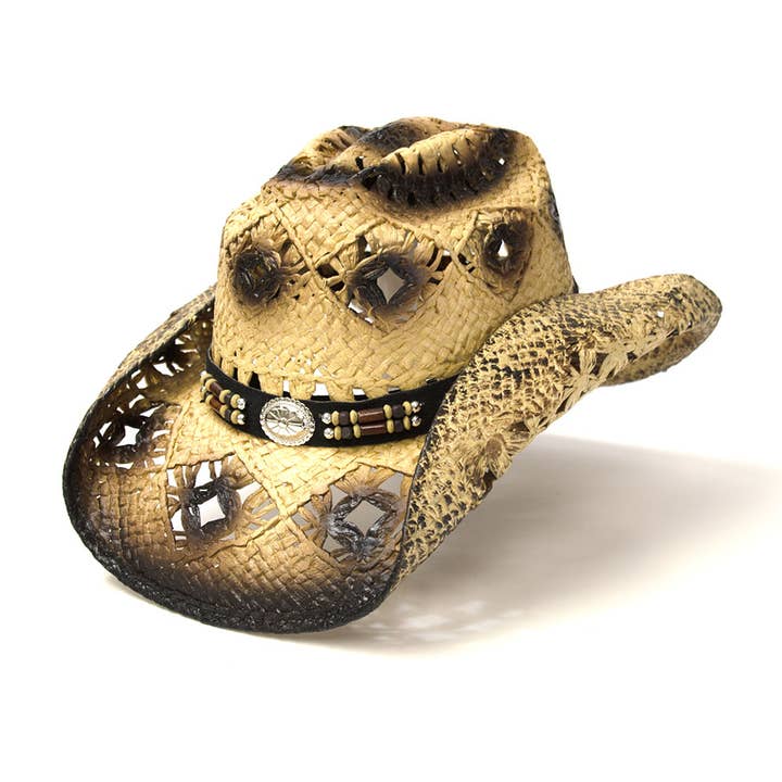 Tan & Brown Straw Western Hat for wholesale by Western Express