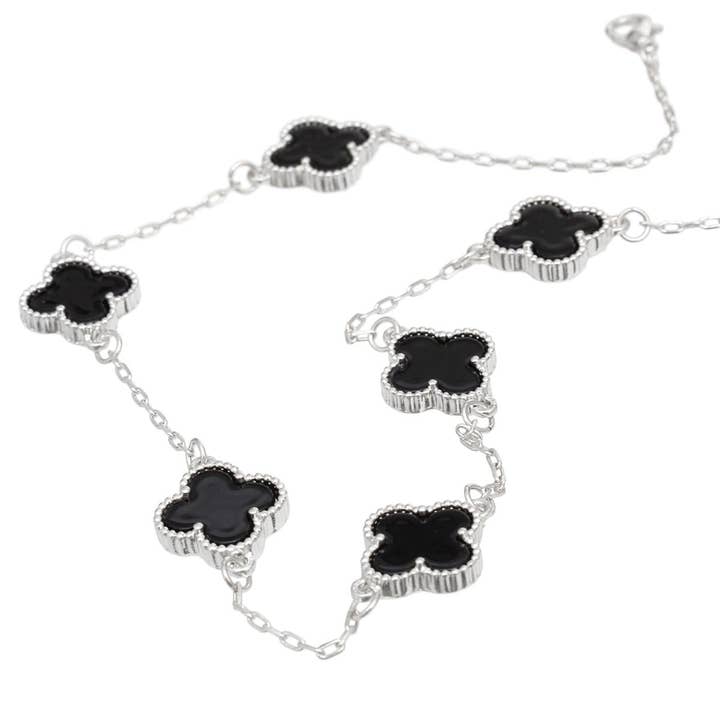 Necklace Silver Black Quatrefoil Clover 7 Motifs for wholesale on Faire