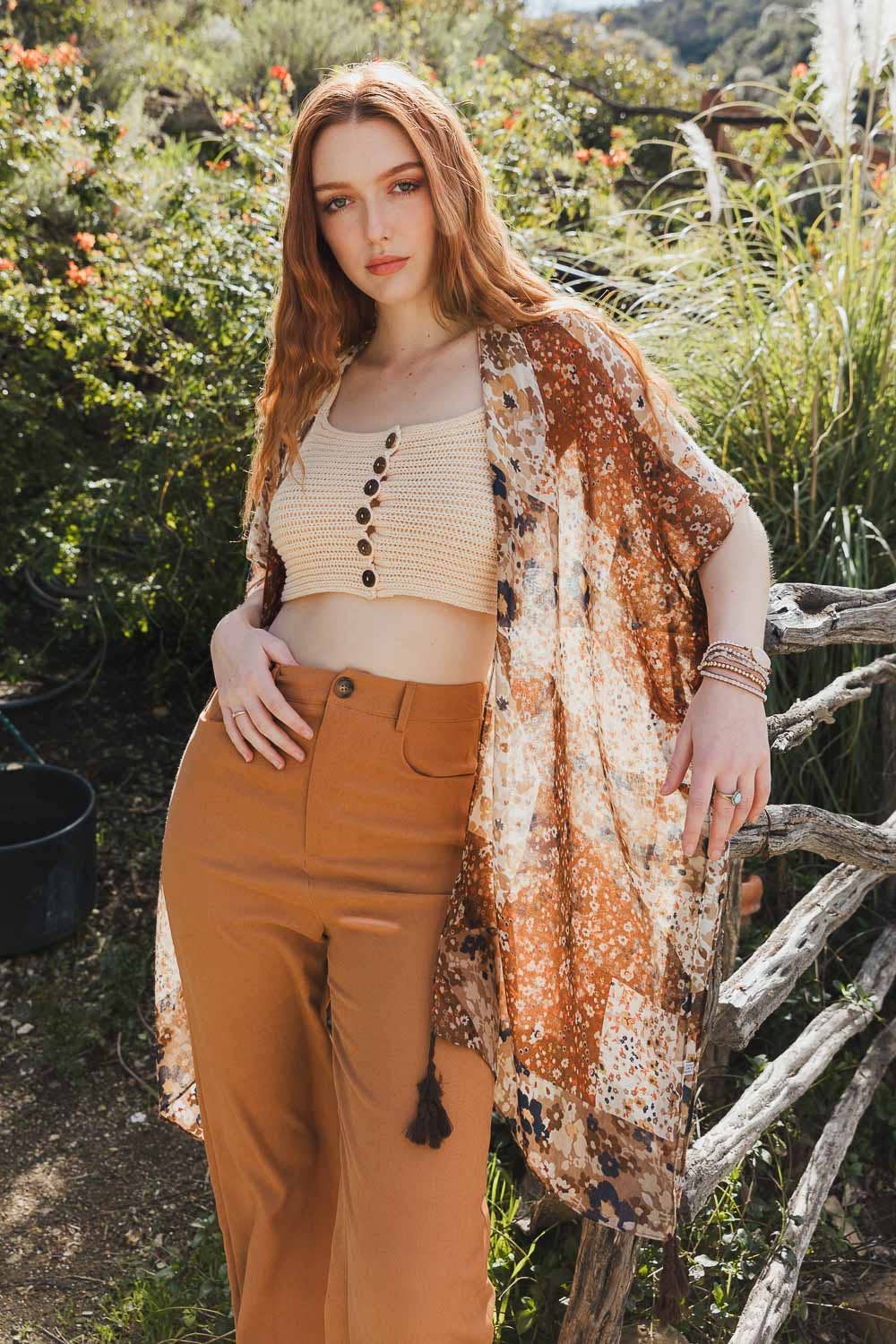 Leto Accessories - Vente Kimono – femme - Kimono à motif floral vibrant Cowgirl pour un style décontracté3