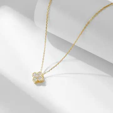 Gemcohub – Großhandel Kette mit Anhänger/Charm – Halskette aus vierblättrigem Kleeblatt, Zirkon, S925 Silber0