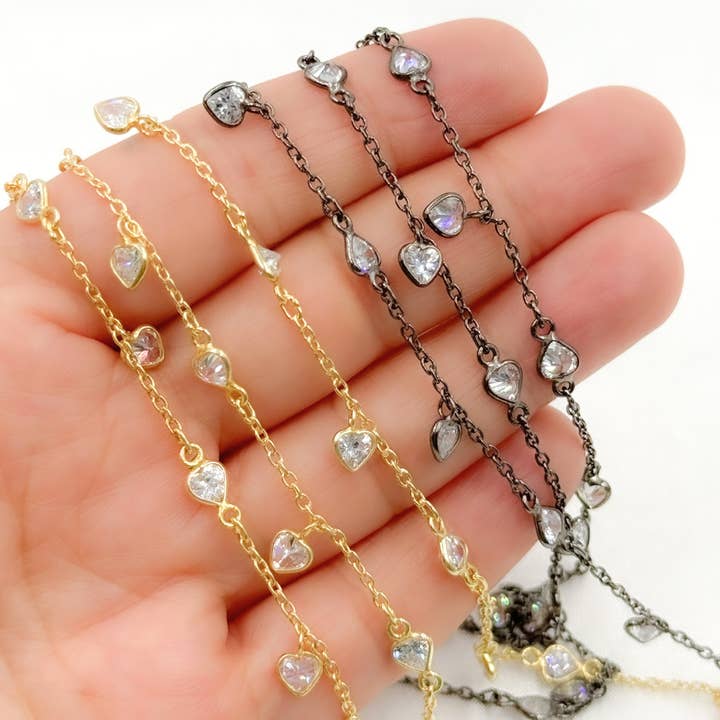 Cubic Zirconia Heart Shape Dangle & Connected Wire Chain. CZ36 for wholesale by Tresor Jewelry Inc.