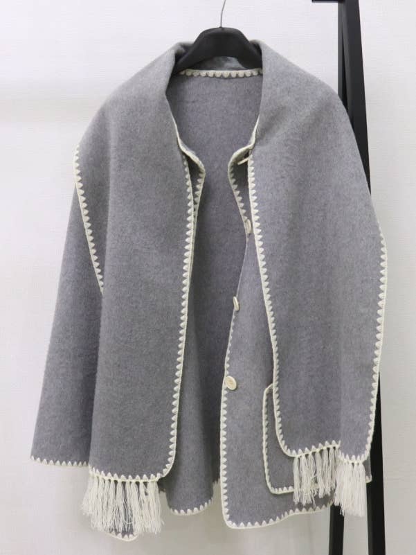 Productseeker - Wholesale Coat - Women's - CT056Y Chic Wool Coat with Crochet Fringe Collar3