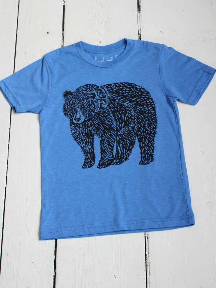 Kid's Organic Bear T-Shirt in Blue - Soft Recycled Materials for wholesale by Hearth and Harrow