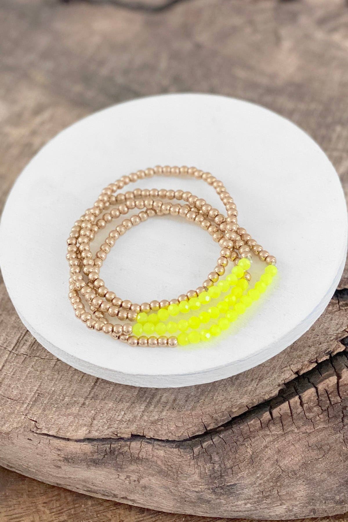 PennyLine inc - Wholesale Beaded Bracelet - Small Worn Gold tone and Glass beads bracelet stack of 4 bracelets10