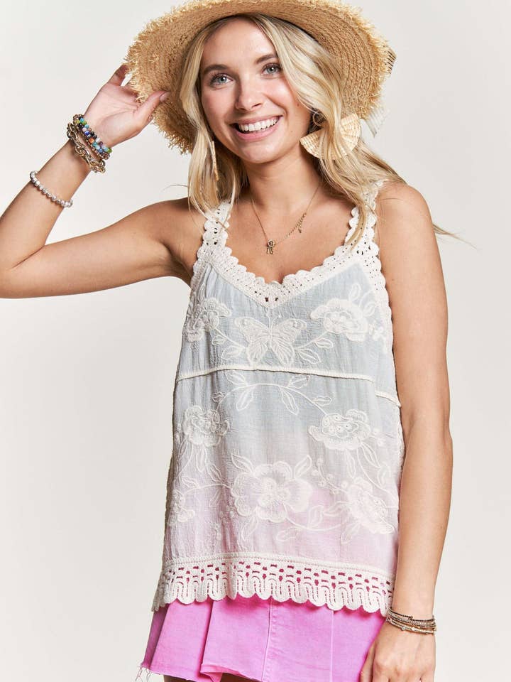 GEHAAKTE TANKTOP MET BORDUURSEL- LET2579 voor wholesale door Madelyn