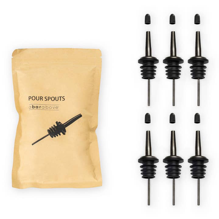 A Bar Above - Wholesale Bar tool - Pour Spouts, Set of 6 Bottle Pourers - Black