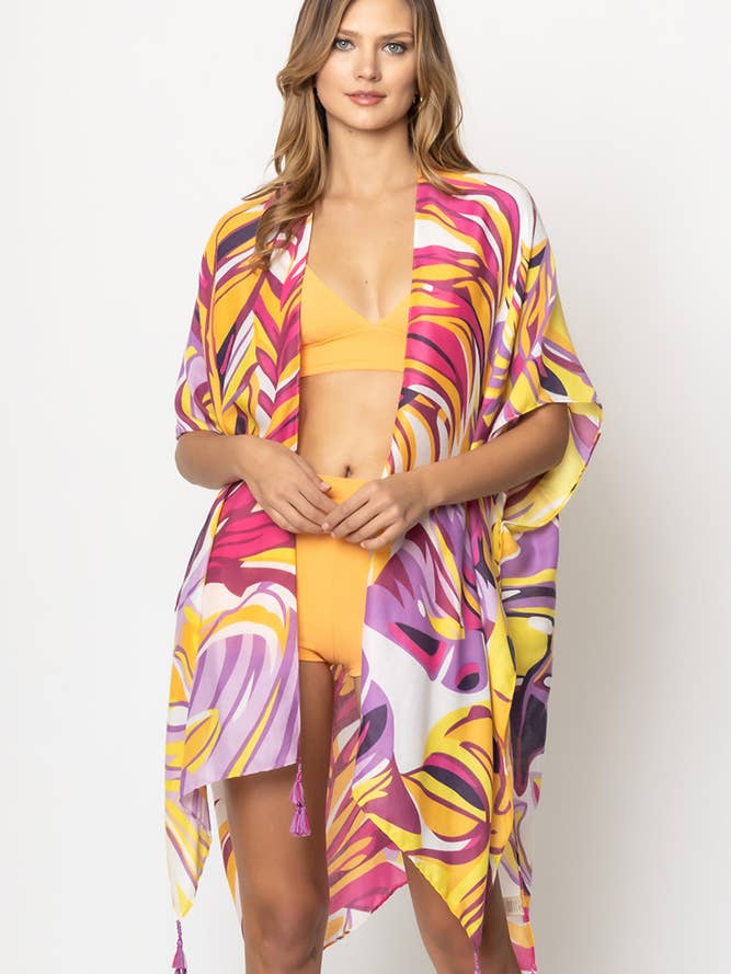 Tropical Print Tassel Summer Kimono Cover Up for wholesale by Hana