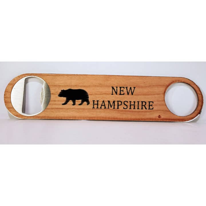 "New Hampshire", and bear, Metal and Wood bottle opener for wholesale by Abnormal Creations