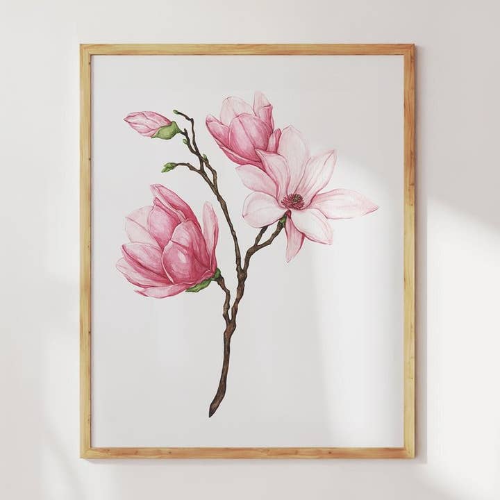 Watercolor Pink Magnolia Art Print for wholesale by Anna Farba Illustration