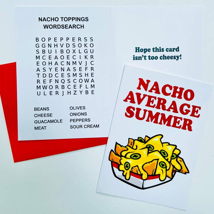 Nacho Average Summer Camp Greeting Card for wholesale by Sunny Marshmallow