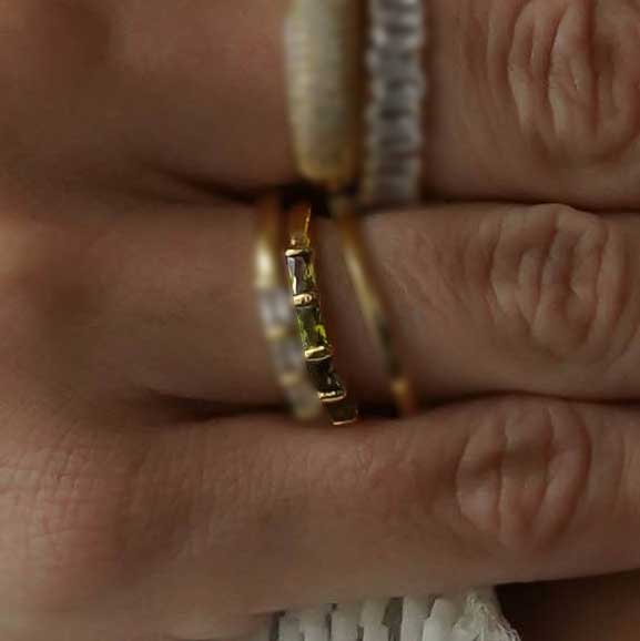 Bijoux 7bis - Vente Bague avec plusieurs pierres - Bague Alliance 4 Strass Griffes Rectangulaire Doré Or fin0