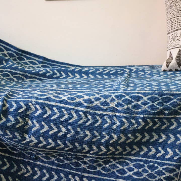 Handmade Block-Printed Indigo Cotton Rug for wholesale by Rugs Boutique