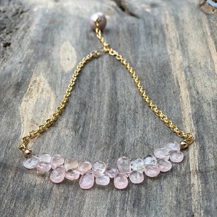 14K Morganite and Pink Pearl Choker for wholesale by Beshea Beshea