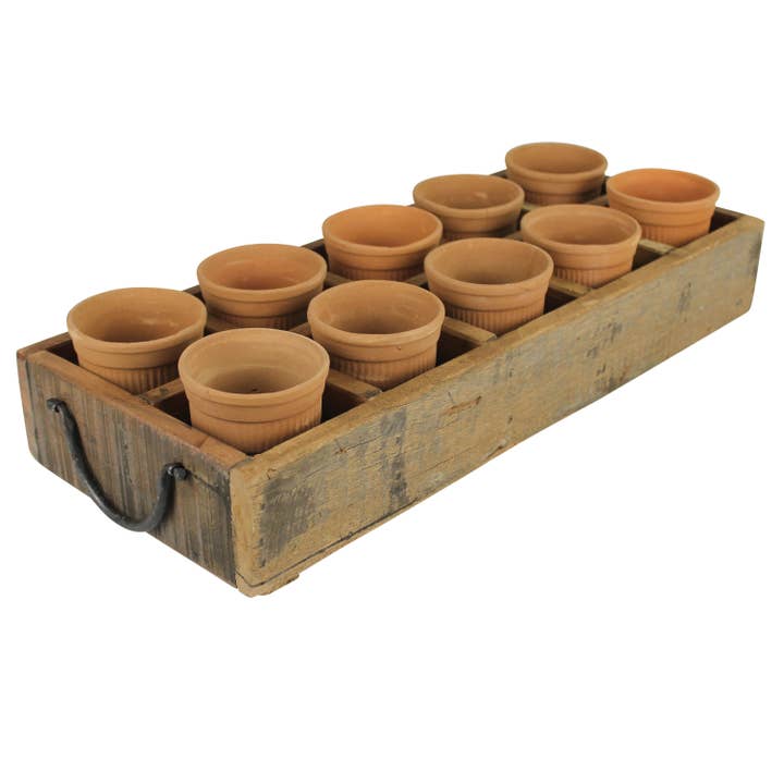 HomArt – Großhandel Blumentopf – Campo Wood Caddy mit 10 Tonbechern
