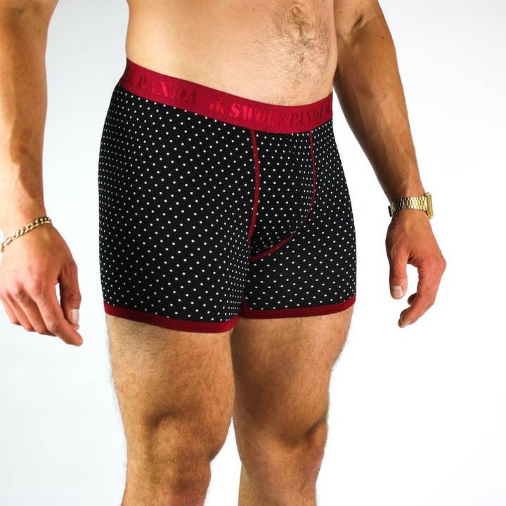 Boxer en bambou - Pois blancs/bande bordeaux pour la vente par Swole Panda